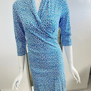 J. McLaughlin Catalina Blue Leopard Print Wrap Dress SZ S